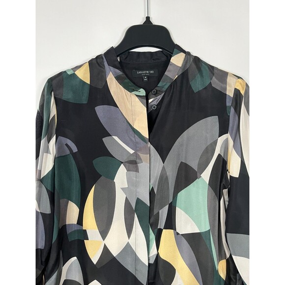 Lafayette 148 Silk Shirt Medium Button Up Geometric‎ Long Sleeve Office Work - Picture 1 of 10
